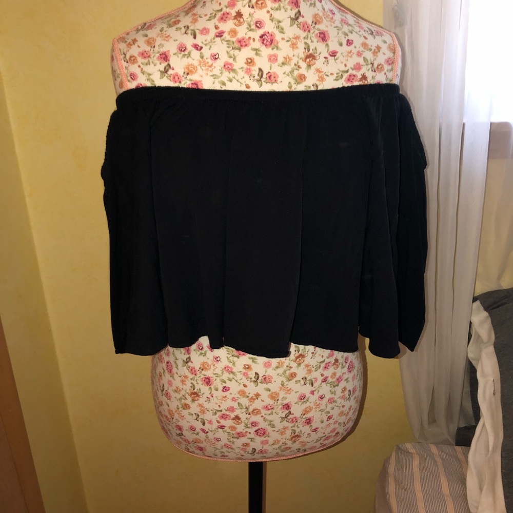 Black Cropped Off the Shoulder Blouse